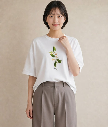 プリントTシャツ レディース 金木犀 花 花柄 イラスト ヴィンテージ風 部屋着 女性向けギフト 白T YMAZO