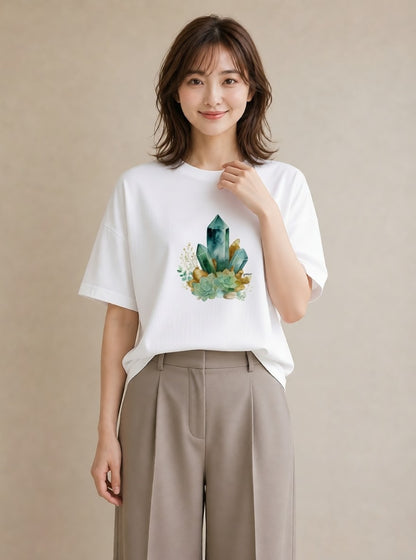 デザインTシャツ レディース 多肉植物 植物 ボタニカル イラスト お出かけ 普段着 白T YMAZO