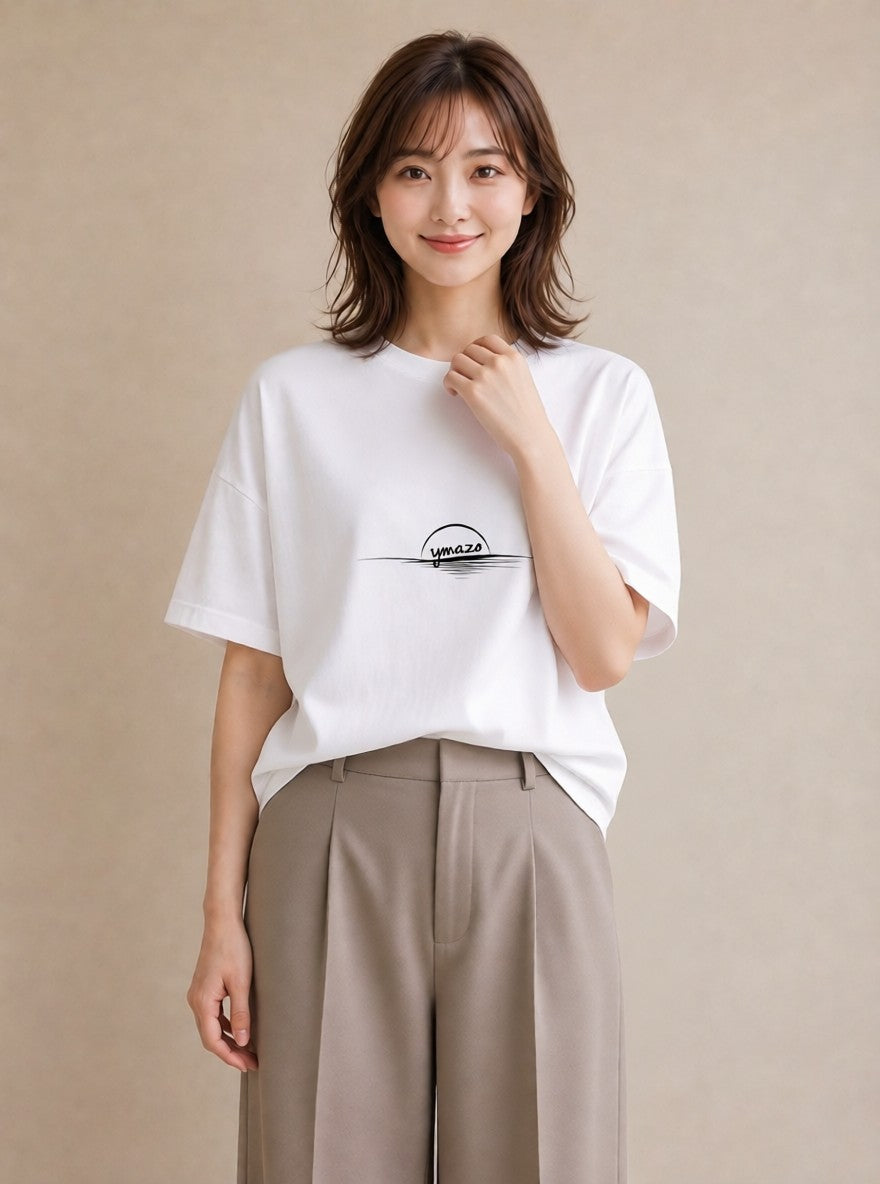 デザインTシャツ レディース 海 リゾート 夏 イラスト ニュアンス カフェ巡り 白T YMAZO