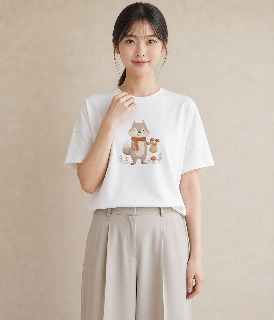 Tシャツ レディース たぬき 動物 アニマル イラスト シンプル お揃い 親子 白T YMAZO