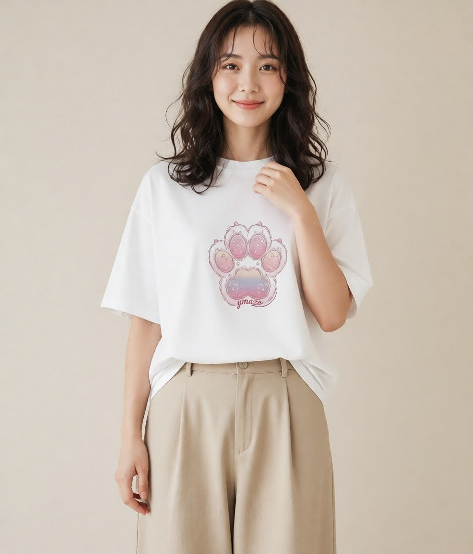 プリントTシャツ レディース 肉球 猫 ねこ イラスト 淡色 姉妹 送別ギフト 白T YMAZO