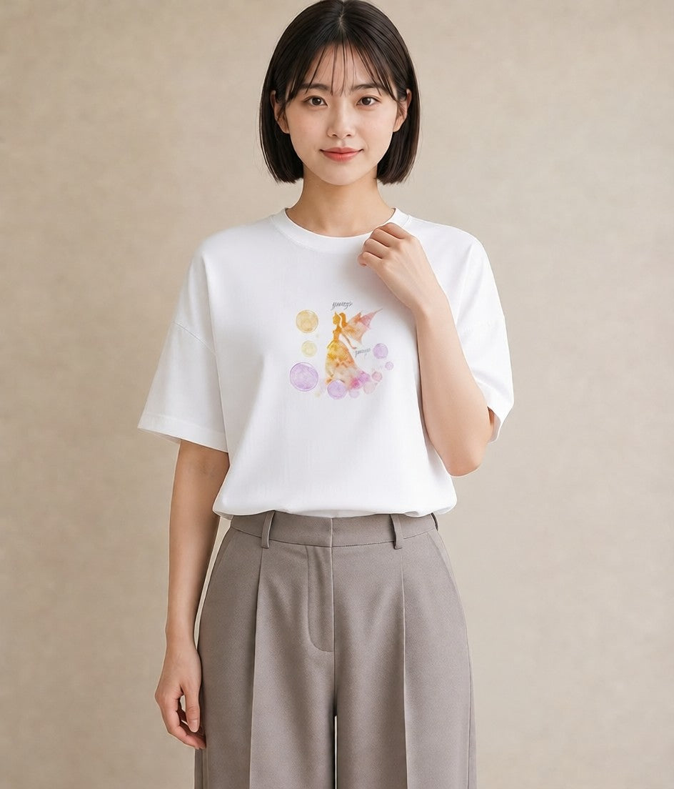 グラフィックTシャツ レディース 山羊座 星空 宇宙 イラスト モード ラフ レイヤード 白T YMAZO