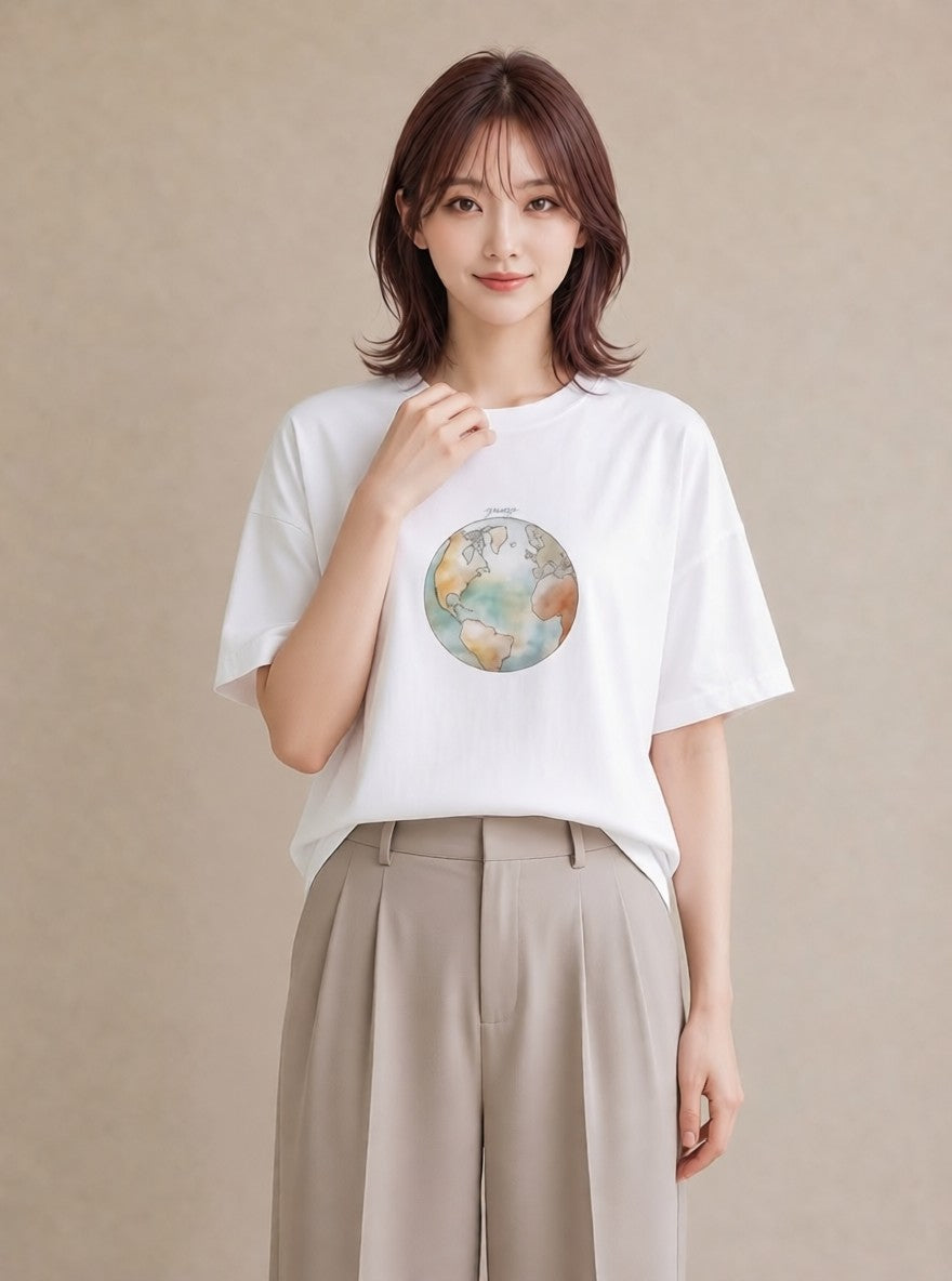 グラフィックTシャツ レディース オーロラ 星空 宇宙 イラスト 個性的 お出かけ 普段着 白T YMAZO