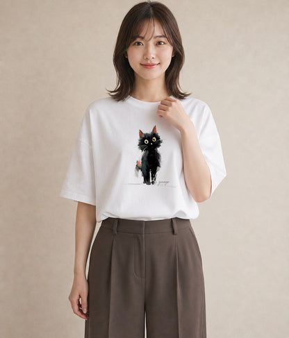 Tシャツ レディース ロシアンブルー 猫 ねこ イラスト 抜け感 ミセス 春コーデ 白T YMAZO