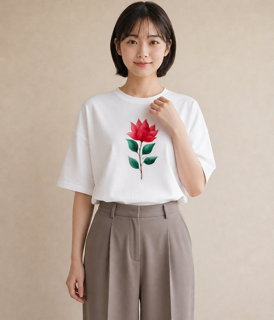 半袖Tシャツ レディース 花 花柄 イラスト ポップ お出かけ 普段着 白T