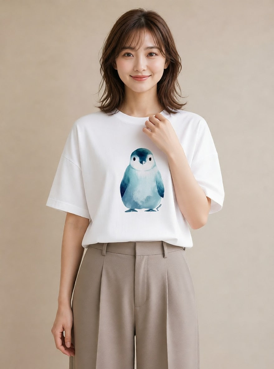 プリントTシャツ レディース シロフクロウ 動物 アニマル イラスト 手描き風 敬老の日 ホワイトデー 白T YMAZO