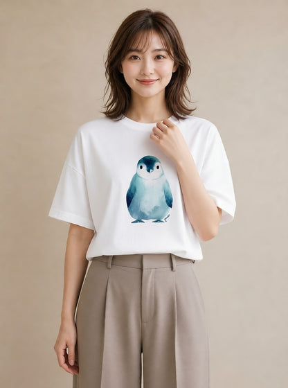 プリントTシャツ レディース シロフクロウ 動物 アニマル イラスト 手描き風 敬老の日 ホワイトデー 白T YMAZO