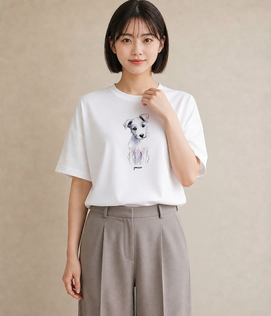 プリントTシャツ レディース 子犬 犬 いぬ イラスト シック 秋コーデ おしゃれギフト 白T YMAZO