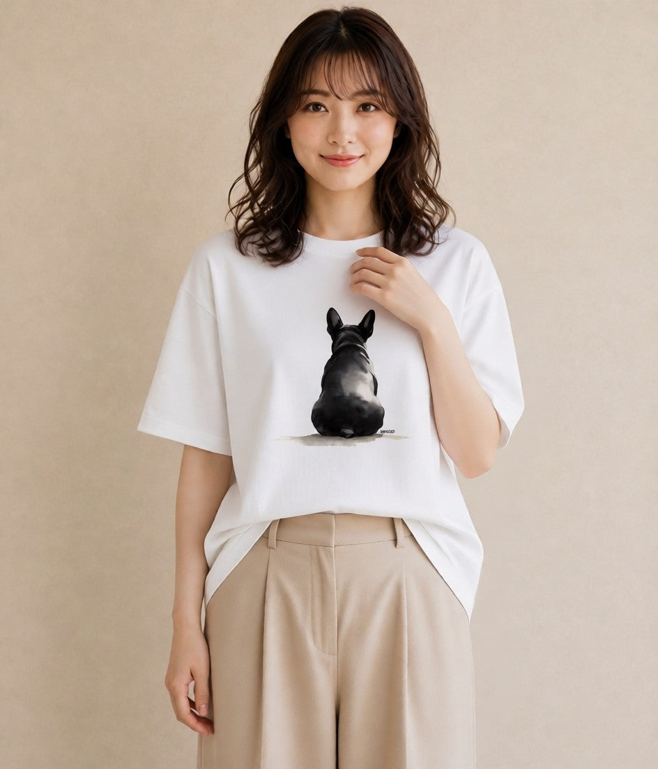 Tシャツ レディース フレンチブルドッグ フレブル 犬 いぬ イラスト 韓国風 普段着 週末コーデ 白T YMAZO