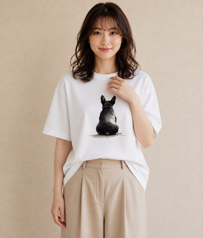 Tシャツ レディース フレンチブルドッグ フレブル 犬 いぬ イラスト 韓国風 普段着 週末コーデ 白T YMAZO