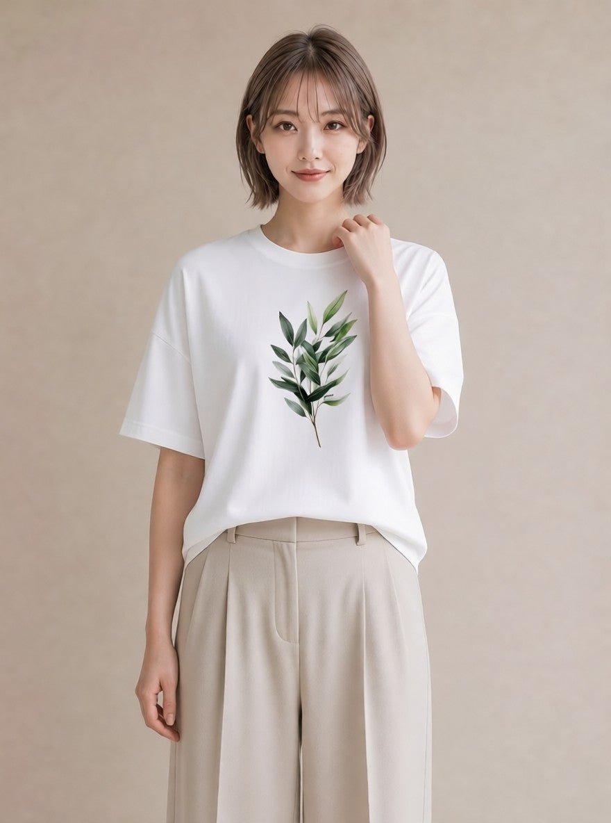 Tシャツ レディース ボタニカル 植物 イラスト 春服 ミセス 白T YMAZO