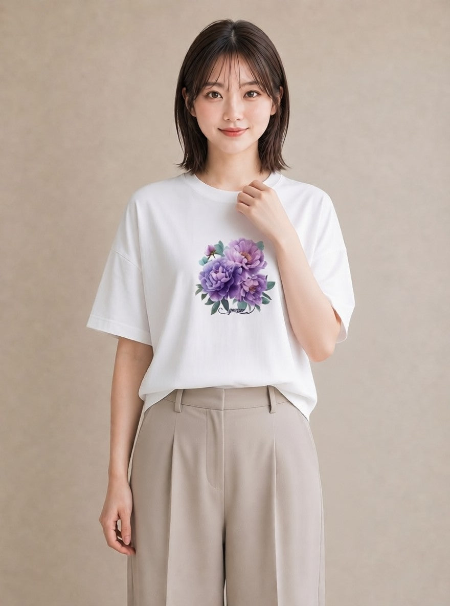 デザインTシャツ レディース スミレ 花 花柄 イラスト 母娘コーデ 自分用 白T YMAZO