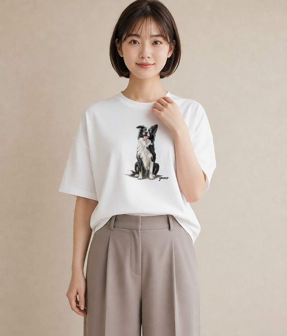 半袖Tシャツ レディース ミックス犬 犬 いぬ イラスト ナチュラル 海 カフェ巡り 白T YMAZO