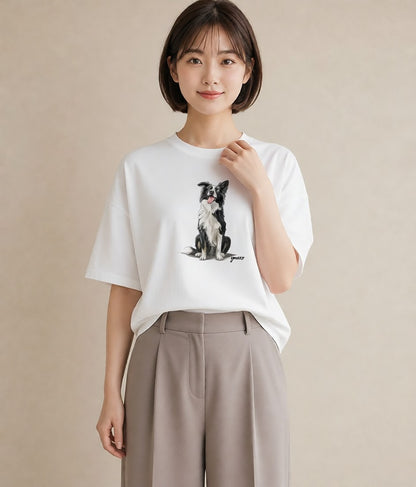 半袖Tシャツ レディース ミックス犬 犬 いぬ イラスト ナチュラル 海 カフェ巡り 白T YMAZO