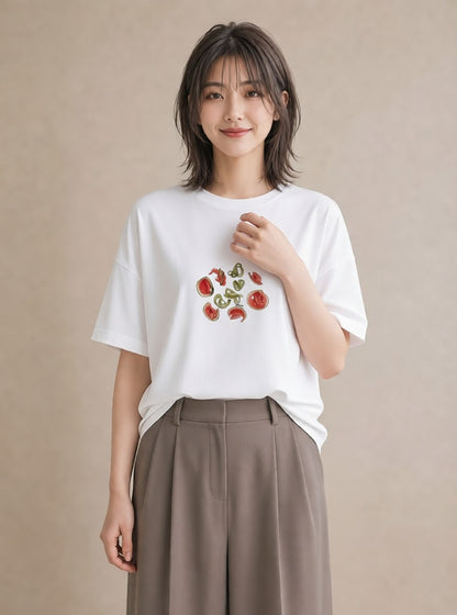 グラフィックTシャツ レディース すいか 食べ物 フード イラスト きれいめカジュアル 通学 誕生日プレゼント 白T YMAZO
