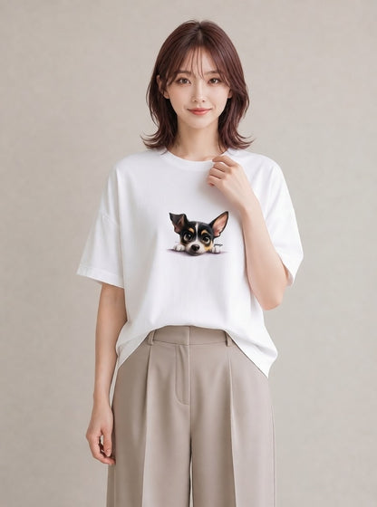 デザインTシャツ レディース チワワ 犬 いぬ イラスト 手描き風 普段着 週末コーデ 白T YMAZO