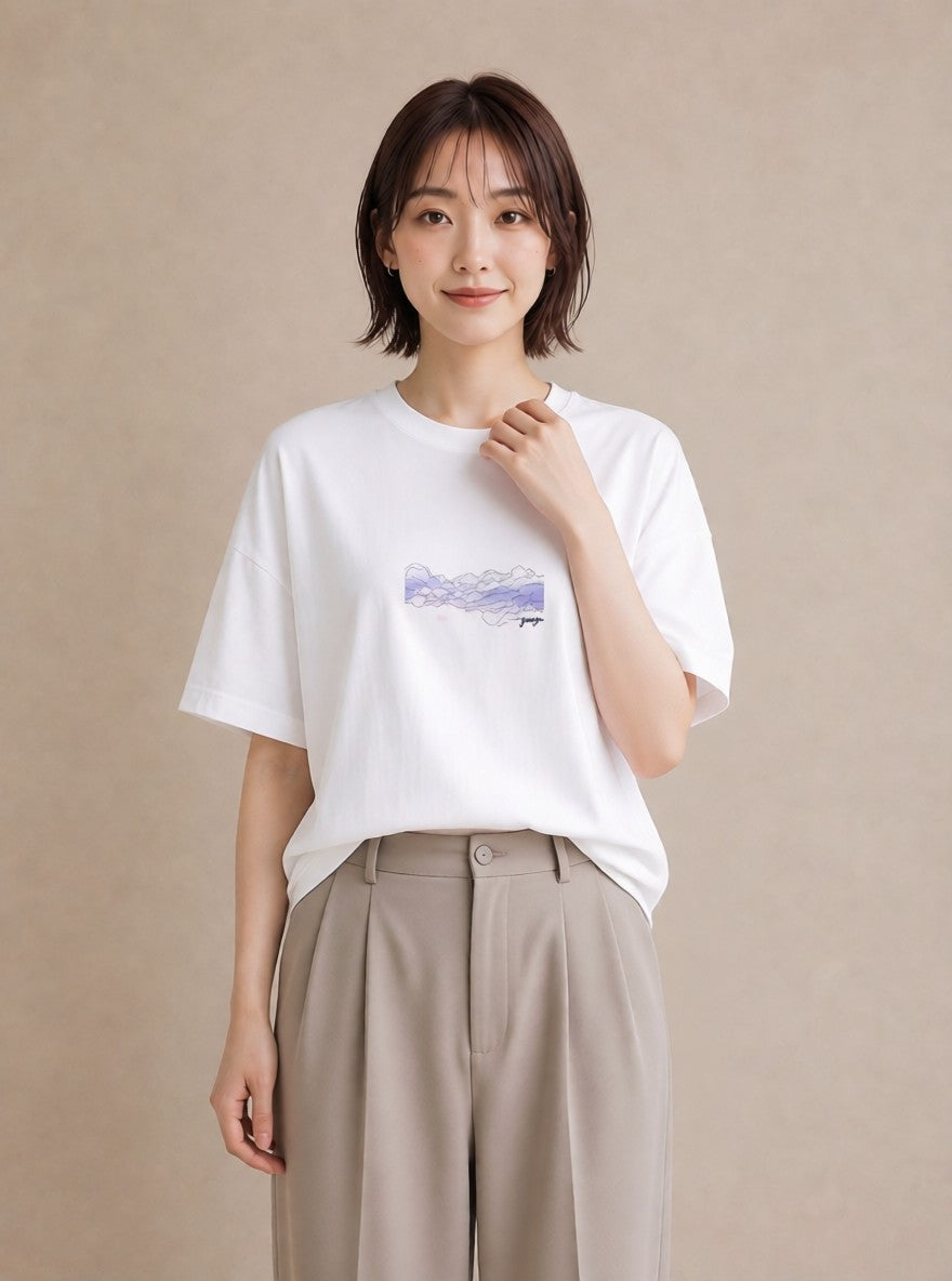 半袖Tシャツ レディース 空 星空 宇宙 イラスト カフェコーデ ミセス 春コーデ 白T YMAZO
