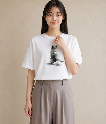 プリントTシャツ レディース サモエド 犬 いぬ イラスト 抜け感 社会人 女性 白T YMAZO