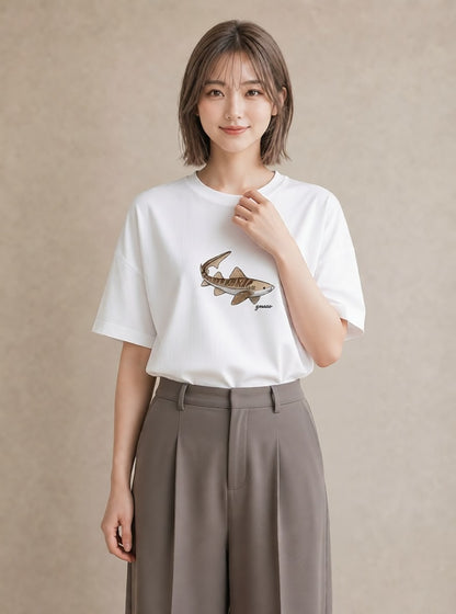 デザインTシャツ レディース レオパ ペット 動物 イラスト 韓国風 カフェ巡り 女子会 白T YMAZO