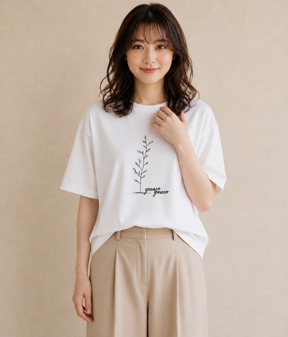 プリントTシャツ レディース 観葉植物 ボタニカル 植物 イラスト シック 友達ギフト 部屋着 白T YMAZO