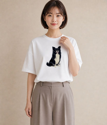 プリントTシャツ レディース ロングコートチワワ 犬 いぬ イラスト 手描き風 ルームウェア ギフト 白T YMAZO