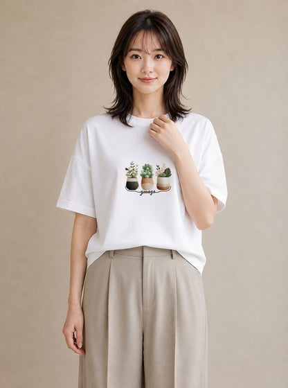 グラフィックTシャツ レディース 多肉植物 植物 ボタニカル イラスト ラフ 帰省 白T YMAZO