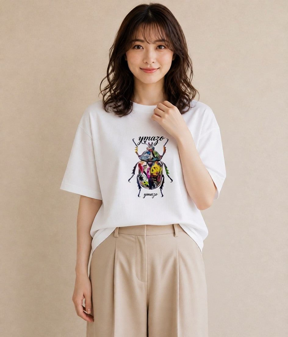 デザインTシャツ レディース カブトムシ 昆虫 虫 イラスト ナチュラル 休日 ペアコーデ 白T YMAZO