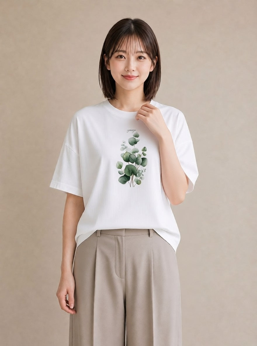 デザインTシャツ レディース ユーカリ 植物 ボタニカル イラスト 淡色 姉妹 送別ギフト 白T YMAZO