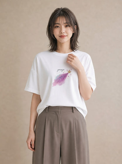 グラフィックTシャツ レディース 星空 宇宙 イラスト お洒落 ルームウェア ギフト 白T YMAZO