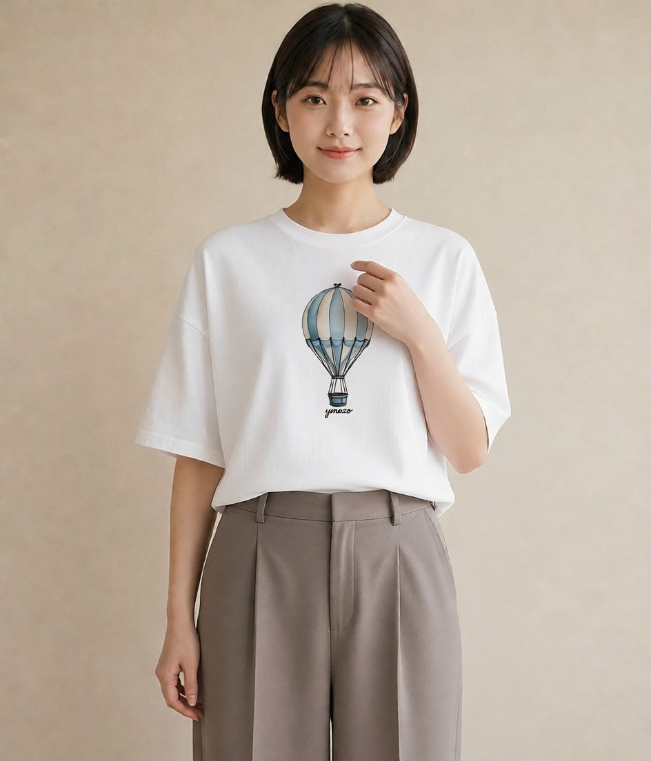 半袖Tシャツ レディース 紙風船 和紙 ナチュラル アンティーク イラスト 線画 ギフト 母の日 白T YMAZO