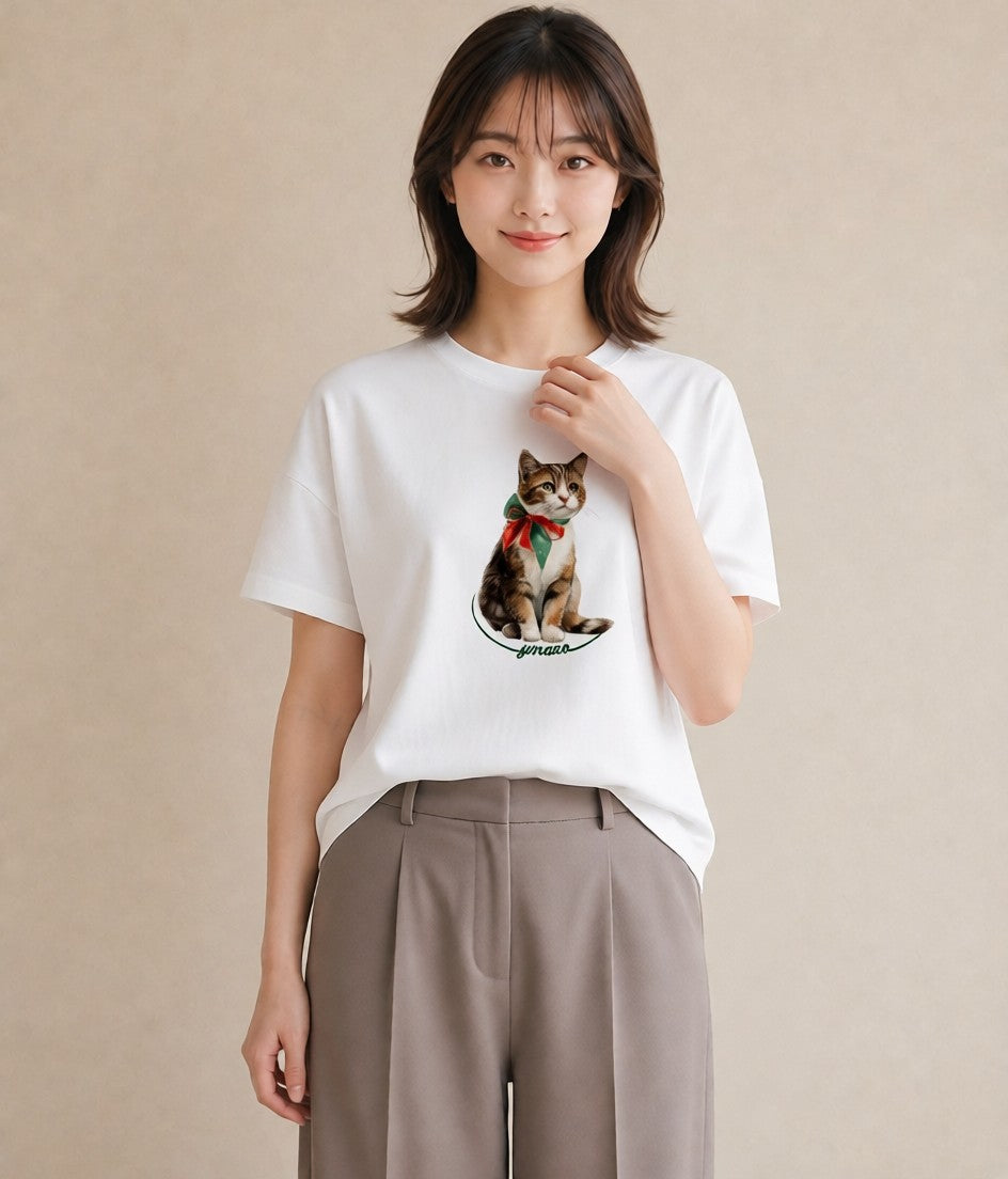 グラフィックTシャツ レディース アビシニアン 猫 ねこ イラスト ボタニカル 送別ギフト 通勤 白T YMAZO