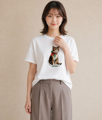 グラフィックTシャツ レディース アビシニアン 猫 ねこ イラスト ボタニカル 送別ギフト 通勤 白T YMAZO