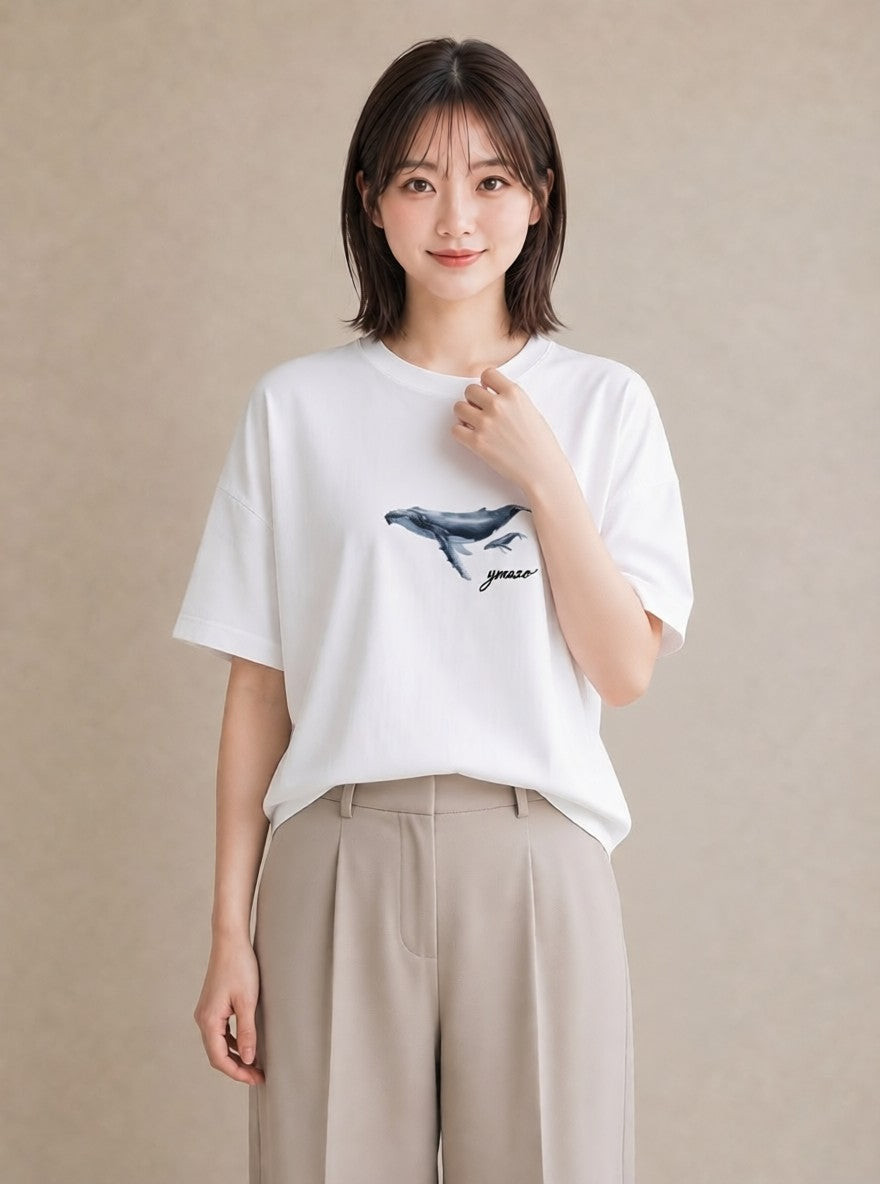 半袖Tシャツ レディース シャチ 海の生き物 海 イラスト 個性的 夏コーデ 通学 白T YMAZO