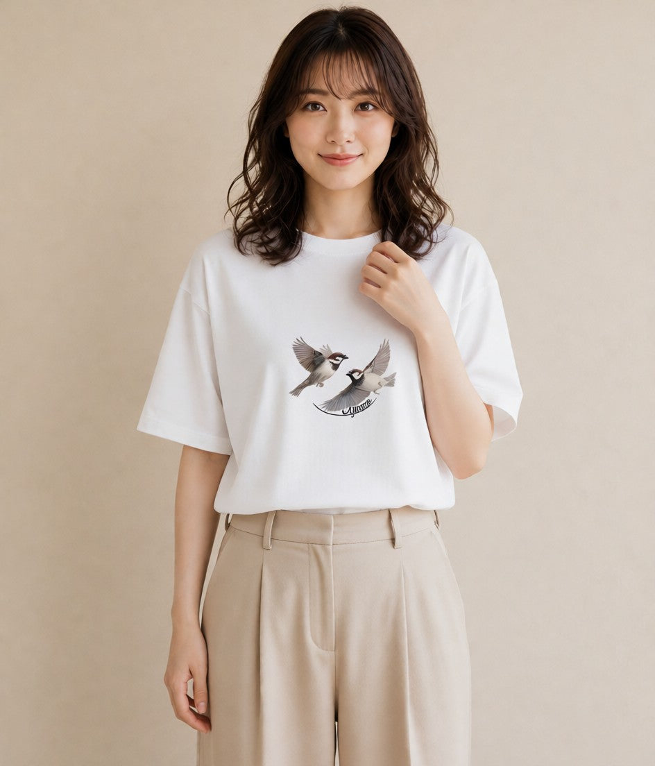 プリントTシャツ レディース 文鳥 ペット 動物 イラスト アート風 週末コーデ 敬老の日 白T YMAZO