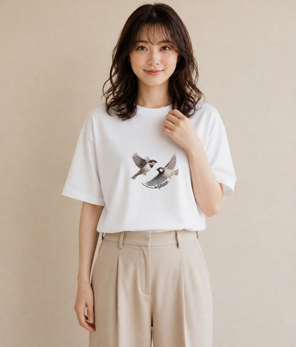 プリントTシャツ レディース 文鳥 ペット 動物 イラスト アート風 週末コーデ 敬老の日 白T YMAZO
