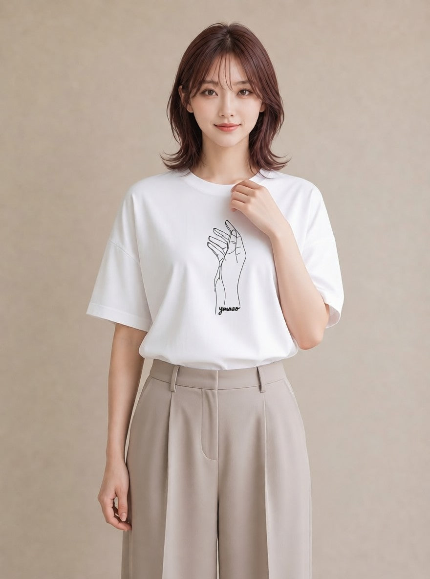 デザインTシャツ レディース 手鏡 アンティーク レトロ ナチュラル イラスト 上品 クリスマス 旅行 白T YMAZO