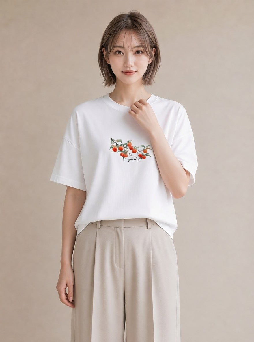 グラフィックTシャツ レディース みかん 食べ物 フード イラスト モード 夏コーデ 通学 白T YMAZO