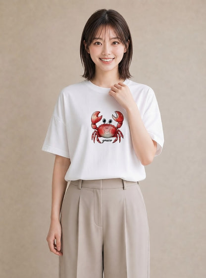グラフィックTシャツ レディース エビ 海の生き物 海 イラスト シック 買い物 夏コーデ 白T YMAZO
