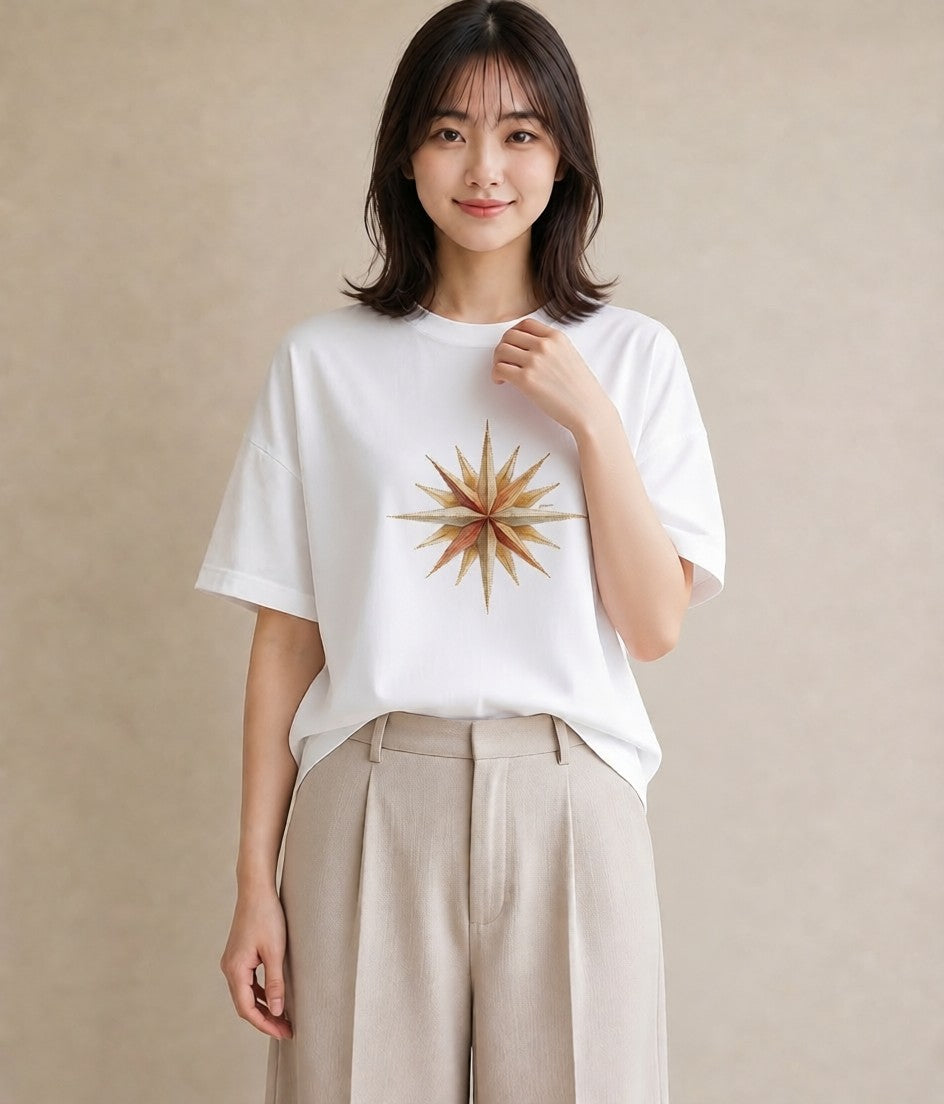 Tシャツ レディース スター 星空 宇宙 イラスト モード カフェ服 クリスマス 白T YMAZO