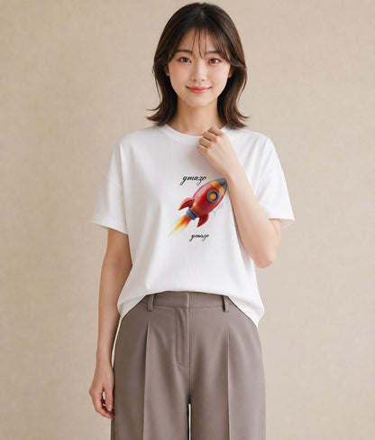 Tシャツ レディース ロケット 星空 宇宙 イラスト シック 公園 ママ 白T YMAZO