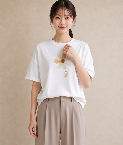 デザインTシャツ レディース ミモザ 花 花柄 イラスト カフェコーデ 帰省 ラフ 白T YMAZO