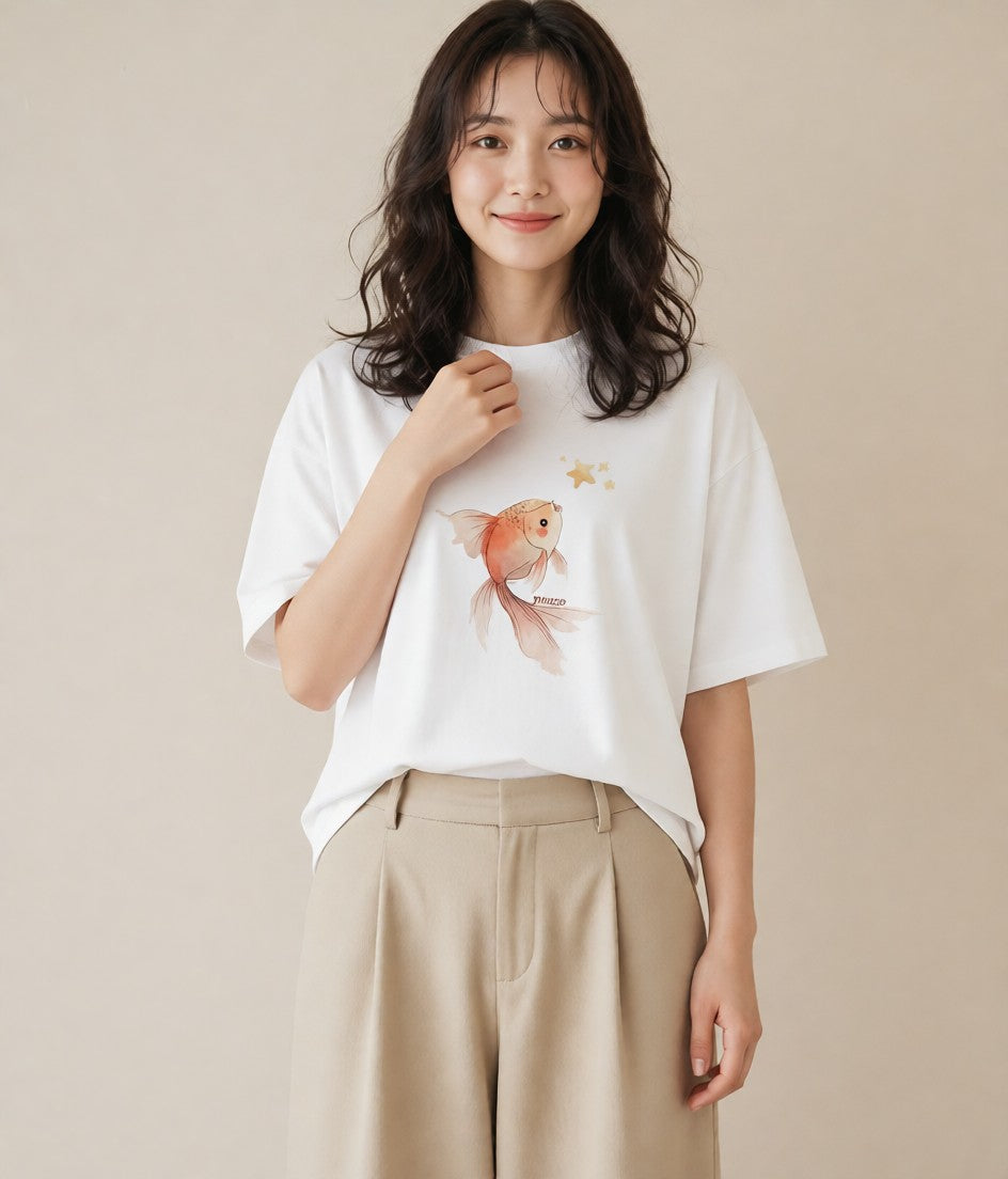 半袖Tシャツ レディース 流れ星 星空 宇宙 イラスト 水彩風 20代 カジュアルコーデ 白T YMAZO