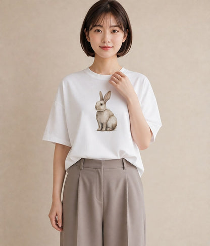 半袖Tシャツ レディース ロップイヤー ペット 動物 イラスト ポップ 海 カフェ巡り 白T YMAZO