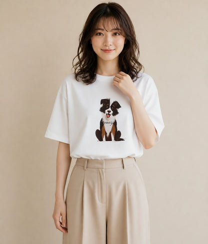 プリントTシャツ レディース ボーダーコリー 犬 いぬ イラスト ヴィンテージ風 送別ギフト 通勤 白T YMAZO