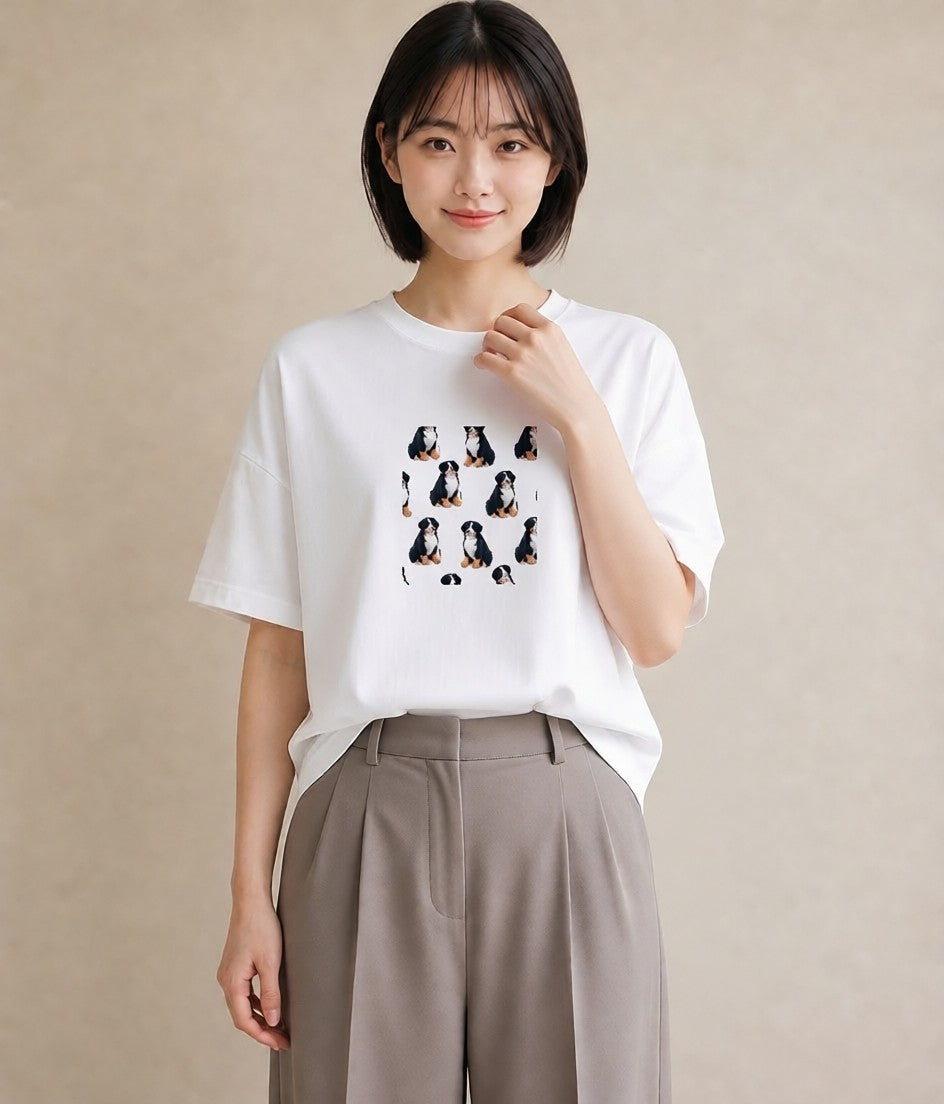 グラフィックTシャツ レディース バーニーズマウンテンドッグ 犬 いぬ イラスト お洒落 女性向けギフト 散歩 白T YMAZO