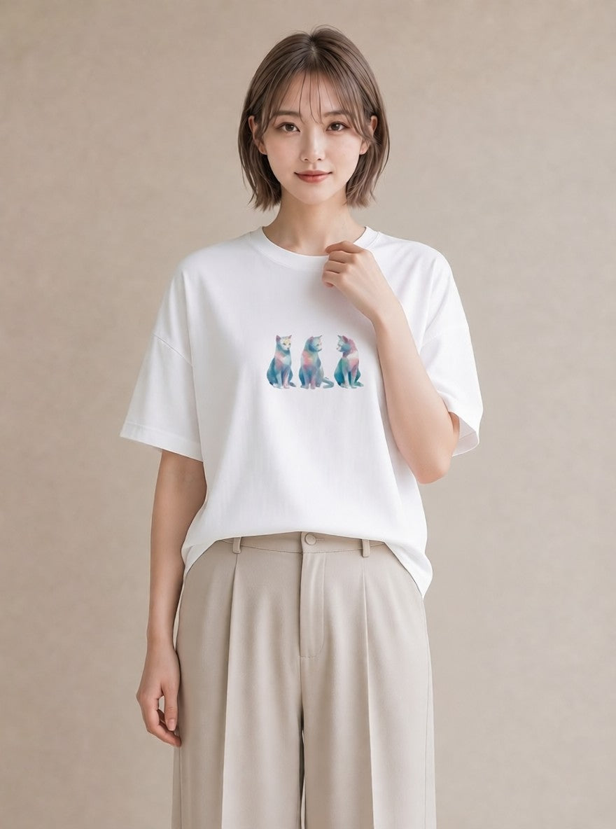 デザインTシャツ レディース スフィンクス 猫 ねこ イラスト カジュアル 海 カフェ巡り 白T YMAZO