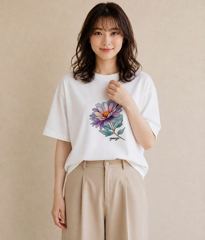 プリントTシャツ レディース 花 花柄 イラスト ユニーク 姉妹 送別ギフト 白T YMAZO