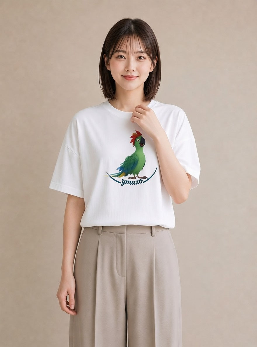 Tシャツ レディース ボタンインコ ペット 動物 イラスト モード 友達ギフト 部屋着 白T YMAZO