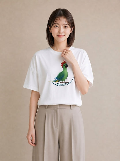 Tシャツ レディース ボタンインコ ペット 動物 イラスト モード 友達ギフト 部屋着 白T YMAZO