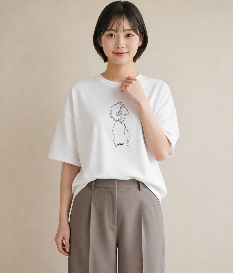 Tシャツ レディース 女の子 ガール 後ろ姿 イラスト 個性的 デイリーウェア 休日 白T YMAZO